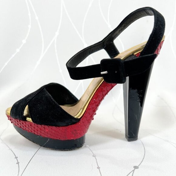 Christian Louboutin Black Red Suede Python Leather Falaise Platform Heels $945 - Picture 9 of 14